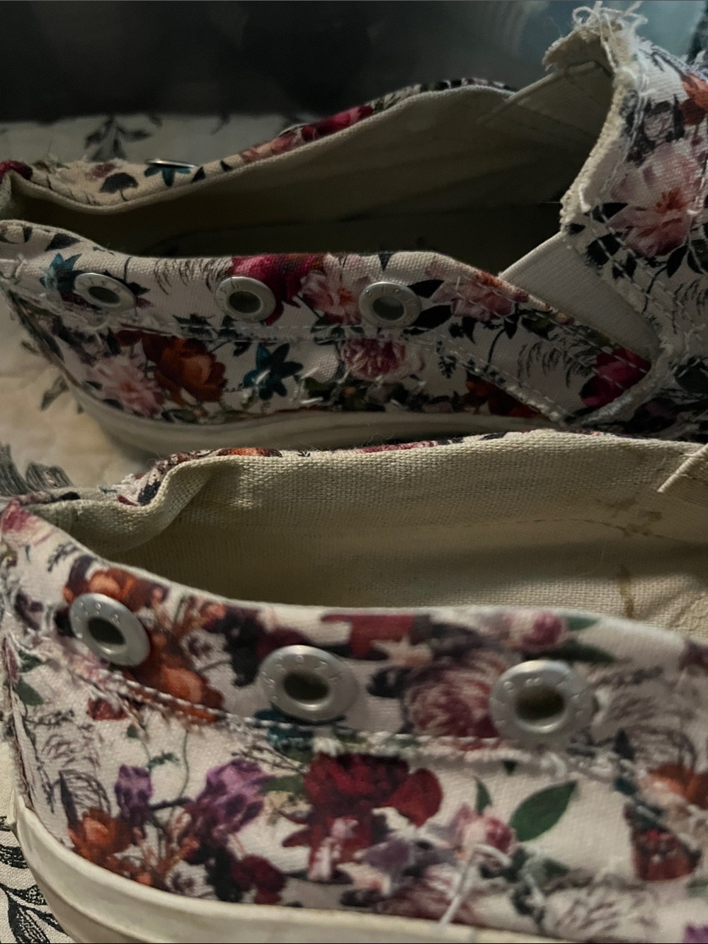 Blowfish Floral Slip-On Sneakers in Cream with Pink & Burgundy Accents - Picture 3 of 5
